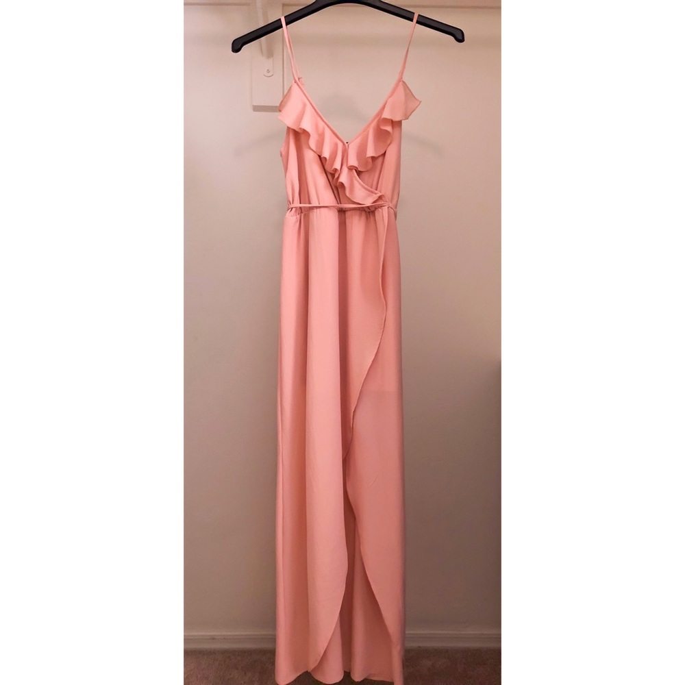Asymmetrical pink maxi dress